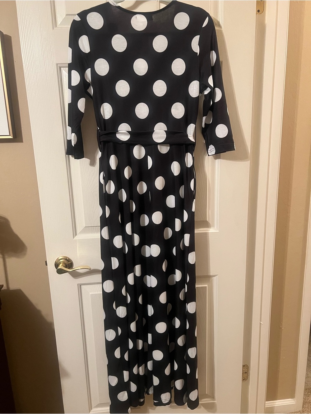 NWT Classic Black & White Polka Dot 3/4 Sleeve Maxi Dress w Pockets Size Small - Picture 8 of 12
